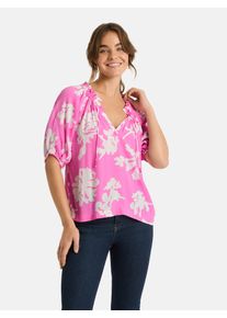 LIEBLINGSST&Uuml;CK Druckbluse LIEBLINGSST&Uuml;CK "RiaL", Damen, Gr. 46, pink gemustert, Web, Obermaterial: 100% Viskose, gebl&uuml;mt, gemustert, mehrfarbig, normal, Rundhals, elastischer Bund, Blusen Druckbluse, mit gerafftem Ausschnitt, Bindeband