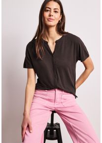 Blusenshirt Street One, Damen, Gr. 46, espresso braun, Jersey, Obermaterial: 95% Viskose, 5% Elasthan, unifarben, normal h&uuml;ftbedeckend, Rundhals, abgesteppte Kante, Shirts Blusenshirt, Sommershirt im Tunika-Look
