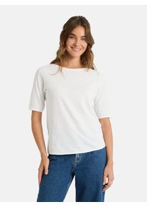 LIEBLINGSST&Uuml;CK Rundhalsshirt LIEBLINGSST&Uuml;CK "CandiceEP", Damen, Gr. M, sanftes wei&szlig;, Jersey, Obermaterial: 95% Baumwolle, 5% Elasthan, unifarben, regular fit taillenbedeckt, Rundhals, Shirts Rundhalsshirt, mit Statement-Stickerei und im Batik-Look