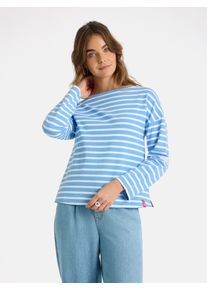 LIEBLINGSST&Uuml;CK Langarmshirt LIEBLINGSST&Uuml;CK "StineL", Damen, Gr. XS, skyblau, Single Jersey, Obermaterial: 96% Baumwolle, 4% Elasthan, gemustert, gestreift, mehrfarbig, h&uuml;ftlang, U-Boot-Ausschnitt, Shirts Langarmshirt, mit U-Boot Ausschnitt, Streifenmuster