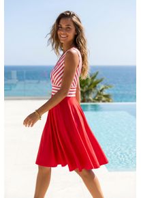 Sommerkleid Lascana, Damen, Gr. 46, N-Gr, wei&szlig; (wei&szlig;, rot gestreift), Single Jersey, Obermaterial: 95% Polyester, 5% Elasthan, gestreift, unifarben, figurumspielend kniefrei, tiefer V-Ausschnitt, Kleider Sommerkleid, in Wickeloptik, Strandkleid, maritim, Topseller