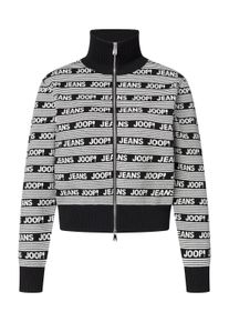 JOOP! Strickjacke JOOP JEANS "Kadri", Damen, Gr. XL, wei&szlig; (schwarz wei&szlig; gemustert), Strick, Obermaterial: 50% Nylon, 50% Viskose, gemustert, mehrfarbig, regular fit normal, Rundhals, eingesetzt Rippstrickb&uuml;ndchen, Strickjacken Strickjacke, mit Logoprint
