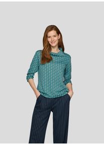 3/4-Arm-Shirt Rabe, Damen, Gr. 52, pazifik, Web, Obermaterial: 98% Polyester, 2% Elasthan, bedruckt, l&auml;ssig geschnitten h&uuml;ftbedeckend, Rundhals, Shirts 3/4-Arm-Shirt, mit geschlitztem Rollkragen und Minimal Print