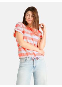 LIEBLINGSST&Uuml;CK T-Shirt LIEBLINGSST&Uuml;CK "SallyL", Damen, Gr. XS, neon orange, Single Jersey, Obermaterial: 52% Baumwolle, 48% Polyester, gestreift, h&uuml;ftlang, Rundhals, Raglan&auml;rmel Umschlagsaum, Shirts T-Shirt, mit Bindeband im Saum