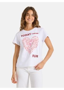 LIEBLINGSST&Uuml;CK T-Shirt LIEBLINGSST&Uuml;CK "CleoL", Damen, Gr. XL, sanftes wei&szlig;, Single Jersey, Obermaterial: 100% Baumwolle, bedruckt, gemustert, mehrfarbig, regular fit h&uuml;ftlang, Rundhals, Shirts T-Shirt, mit Print & Paillettenbesatz vorn