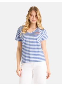 LIEBLINGSST&Uuml;CK T-Shirt LIEBLINGSST&Uuml;CK "DollyL", Damen, Gr. XS, royal blau, Single Jersey, Obermaterial: 100% Baumwolle, gestreift, regular fit normal, V-Ausschnitt, Shirts T-Shirt, mit R&uuml;ckenprint, V-Ausschnitt, gestreift