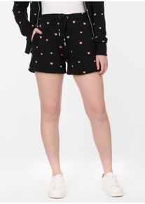 Sweatshorts Ragwear "ANIKU HEARTS", Damen, Gr. S, N-Gr, schwarz, Sweatware, Obermaterial: 70% Baumwolle, 30% Polyester, bedruckt, kurz, Hosen Sweatshorts, Mit Kordelzug und kleinen bunten Herzchen bestickt
