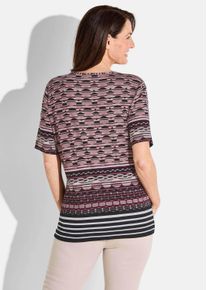 T-Shirt GOLDNER "Halbarm Oberteil mit Streifen, Viskose", Damen, Gr. 46, rosa (altros&eacute;, schwarz, cremewei&szlig;, gemustert), Obermaterial: 95% Viskose CV. 5% Elasthan EL., normal, elastischer Saum, Shirts T-Shirt, Rundhalsausschnitt