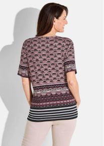 T-Shirt GOLDNER "Halbarm Oberteil mit Streifen, Viskose", Damen, Gr. 44, rosa (altros&eacute;, schwarz, cremewei&szlig;, gemustert), Obermaterial: 95% Viskose CV. 5% Elasthan EL., normal, elastischer Saum, Shirts T-Shirt, Rundhalsausschnitt