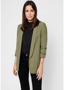 Blusenblazer Pieces "PCBOSELLA 3/4 BLAZER NOOS", Damen, Gr. M, gr&uuml;n (deep lichen gr&uuml;n), Web, Obermaterial: 79% Polyester, 16% Viskose, 5% Elasthan, unifarben, slim fit h&uuml;ftbedeckend, Blazer Blusenblazer, Materialmix, regular fit, Topseller