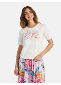 LIEBLINGSST&Uuml;CK T-Shirt LIEBLINGSST&Uuml;CK "DianeL", Damen, Gr. XS, sanftes wei&szlig;, Single Jersey, Obermaterial: 93% Baumwolle, 7% Elasthan, bestickt, h&uuml;ftlang, Rundhals, B&uuml;ndchen, Shirts T-Shirt, mit Stickerei, Rundhalsform