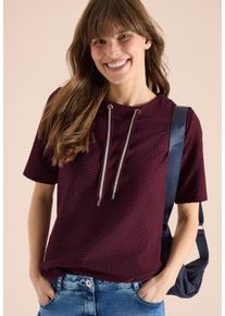 T-Shirt Cecil, Damen, Gr. M (40), sweet grape rot, Jersey, Obermaterial: 52% Polyester, 45% Baumwolle, 3% Elasthan, Strukturmuster, unifarben, regular fit normal, Rundhals, Shirts T-Shirt, mit Tunnelzug