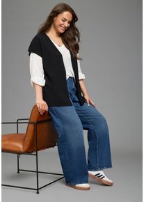 Strickjacke LAURA SCOTT CURVE, Damen, Gr. 56/58, schwarz, Feinstrick, Obermaterial: 70% Viskose, 30% Polyamid, unifarben, oversize h&uuml;ftbedeckend, tiefer V-Ausschnitt, Strickkante, Strickjacken Strickjacke, mit l&auml;ssigem, figurschmeichelndem Schnitt