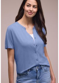 Blusenshirt Street One, Damen, Gr. 46, drift blau, Jersey, Obermaterial: 95% Viskose, 5% Elasthan, unifarben, normal h&uuml;ftbedeckend, Rundhals, abgesteppte Kante, Shirts Blusenshirt, Sommershirt im Tunika-Look