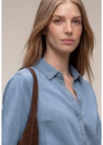 Hemdbluse Street One, Damen, Gr. 46, light blau soft wash, Web, Obermaterial: 100% Lyocell, unifarben, l&auml;ssig geschnitten h&uuml;ftbedeckend, Rundhals, elastischer Bund mit Gummizug, Blusen Hemdbluse, 3/4-Arm im Denim-Look