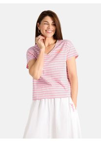 LIEBLINGSST&Uuml;CK T-Shirt LIEBLINGSST&Uuml;CK "DollyL", Damen, Gr. L, lovely pink, Single Jersey, Obermaterial: 100% Baumwolle, gestreift, regular fit normal, V-Ausschnitt, Shirts T-Shirt, mit R&uuml;ckenprint, V-Ausschnitt, gestreift