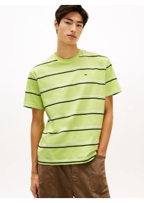 T-Shirt Tommy Jeans "RELAXED STRIPE", Damen, Gr. XL, faded lime stripe, Single Jersey, Obermaterial: 100% Baumwolle, relaxed fit normal, Rundhals, eingesetzt abgesteppte Kante, Shirts T-Shirt, Relaxed fit mit Streifenmuster