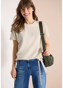 T-Shirt Cecil, Damen, Gr. L (42), pearl beige, Jersey, Obermaterial: 48% Polyester, 48% Viskose, 4% Elasthan, unifarben, regular fit normal, Rundhals, Shirts T-Shirt, mit Tunnelzug