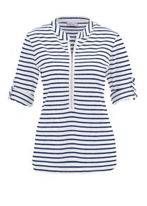 3/4-Arm-Shirt GOLDNER "Sportives Ringelshirt in Longform", Damen, Gr. 48, wei&szlig; (wei&szlig;, marine, geringelt), Obermaterial: 100% Baumwolle CO., Sonstiges, Shirts 3/4-Arm-Shirt, Garngef&auml;rbte Ringel