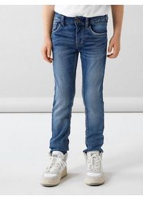 Slim-fit-Jeans name it "NKMTHEO XSLIM SWE JEANS 3113-TH NOOS", M&auml;dchen, Gr. 92, N-Gr, blau (denim blau), Denim/Jeans, Obermaterial: 70% Baumwolle, 27% Polyester, 3% Elasthan, unifarben, slim fit lang, Jeans Slim-fit-Jeans