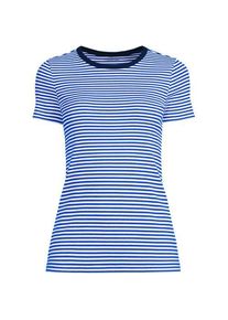 LANDS' END Feinripp-Shirt mit Rundhalsausschnitt und kurzen &Auml;rmeln, Damen,  Blau, Baumwolle/Elasthan, by Lands' End
