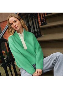 LANDS' END Teddy-Pullover mit Druckknopf-Leiste, Damen,  Gr&uuml;n, by Lands' End