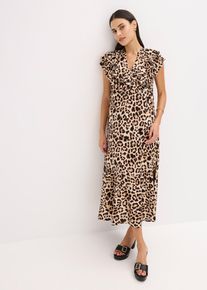 bonprix Midikleid mit Volants aus strukturiertem Cr&ecirc;pe, beige, Gr.50, modisches Midikleid mit Volants aus strukturiertem Cr&ecirc;pe, aus Viskose