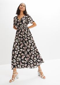bonprix Maxikleid mit Blumen-Print, schwarz, Gr.54, modisches Maxikleid mit Blumen-Print