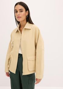 bonprix Oversize Jacke, beige, Gr.52, L&auml;ssige Oversize Utility Jacke mit Taschen, aus 100% Baumwolle
