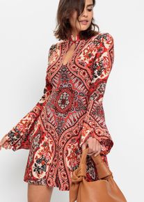 bonprix Jerseykleid mit Stehkragen und Volant-&Auml;rmel, rot, Gr.40/42 (M), Modern und Feminin: Jerseykleid mit Cut-Out am Ausschnitt und mit platzierten Druck.