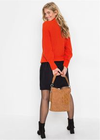 bonprix Handtasche mit Stickerei, braun, Gr.30x28 cm, Modische Handtasche in Velourslederoptik mit Tassel, aus Vegan