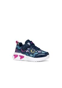 Sneaker Geox "J ASSISTER GIRL", M&auml;dchen, Gr. 24, blau, bunt, Synthetik, Textil, kontrastfarbene Details, Basic, Schuhe Sneaker, Halbschuh mit Blinkfunktion, Gr&ouml;&szlig;enschablone zum Download