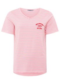 T-Shirt Zwillingsherz "Zwillingsherz", Damen, Gr. XL, hellrosa, Obermaterial: 95% Viskose, 5% Elasthan, Shirts T-Shirt, V-Neck, gestreift, kleines Motiv gestickt