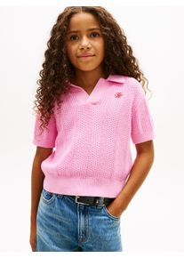 Kurzarmpullover Tommy Hilfiger, M&auml;dchen, Gr. 6 (116), rose petal, Strick, Obermaterial: 100% Baumwolle, unifarben, regular fit normal, V-Ausschnitt, B&uuml;ndchen, Pullover Kurzarmpullover, Polokragen, reine Baumwolle, Regular Fit, Kinder bis 16 Jahre