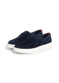 Loafer Tommy Hilfiger "MODERN LIGHT HYBRID SUEDE LOAFER", Damen, Gr. 40, dunkelblau, Veloursleder, Veloursleder, unifarben mit Farbeinsatz, Schuhe Loafer, Businessschuh, Slipper, Schl&uuml;pfschuh, mit modischem Zierriegel