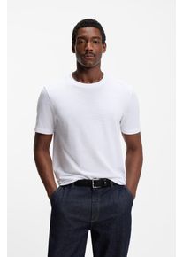 T-Shirt BOSS "Tiburt 240", Damen, Gr. XL, wei&szlig; 100, Piqu&eacute;, Obermaterial: 75% Baumwolle, 25% Polyester, unifarben, regular fit normal, Rundhals, abgesteppte Kante, Shirts T-Shirt, mit Jacquard-Struktur, regular fit