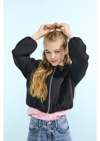 Kurzjacke KIDS Only "KOGELLIE SCUBA JACKET OTW", M&auml;dchen, Gr. 140, schwarz, Web, Obermaterial: 66% Polyester, 28% Viskose, 6% Elasthan, unifarben, Basic, Rundhals, elastischer Bund, Jacken Kurzjacke, in coolem Bomberjacken-Look mit modischen Ballon&auml;rmeln