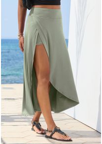 Maxirock Lascana, Damen, Gr. 46, helles khaki, Jersey, Obermaterial: 95% Viskose, 5% Elasthan, unifarben, figurumspielend kn&ouml;chellang, R&ouml;cke Maxirock, mit integrierter Radler Shorts