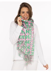 Schal Zwillingsherz "H-Grafisch", Damen, gr&uuml;n, Web, Obermaterial: 100% Polyester, Modet&uuml;cher Schal, mit Fransen und grafischem Muster