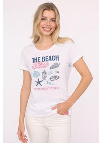 T-Shirt Zwillingsherz "Beach", Damen, Gr. L, wei&szlig;, Obermaterial: 95% Baumwolle, 5% Elasthan, Shirts T-Shirt, Rundhals, gro&szlig;es maritimes Motiv mit Stickerei
