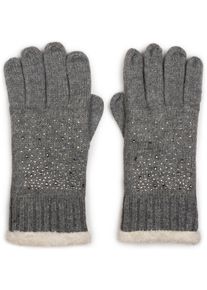 Strickhandschuhe styleBREAKER "Strickhandschuhe mit Strass und Fleece", Damen, grau, Obermaterial: 65% Polyacryl PAN. 35% Wolle WO., Modisch, Handschuhe Strickhandschuhe