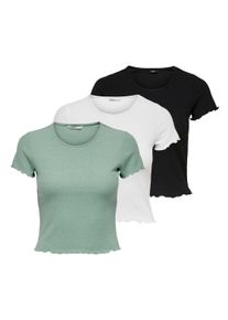 T-Shirt Only "T-Shirt ONLEMMA SHORT TOP 3P 3er Pack", Damen, Gr. L, wei&szlig;, schwarz, hellgr&uuml;n, Obermaterial: 65% Polyester PES. 30% Viskose CV. 5% Elasthan EL., Shirts T-Shirt