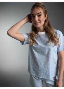 T-Shirt TRIGEMA "TRIGEMA Cropped T Shirt mit Allover "Punkt" Muster", Damen, Gr. XL, wei&szlig;, neutral, Single Jersey, 100% Baumwolle, Rundhals, Shirts T-Shirt