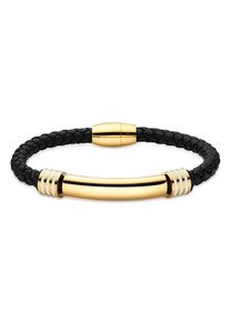 Armband Bruno Banani "Schmuck Geschenk Edelstahlarmband mit Lederimitat", gelbgoldfarben, schwarz, wei&szlig;, Armb&auml;nder, Damen, 20cm, Edelstahl Lederimitat, Edelstahl, Lederimitat, Armband