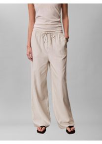 Leinenhose Calvin Klein Jeans, Damen, Gr. S (38), N-Gr, chalk, Web, Obermaterial: 55% Leinen, 45% Viskose, unifarben, straight fit normal, Hosen Leinenhose, Regular fit mit elastischem Bund