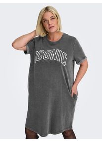 Jerseykleid Only CARMAKOMA "CARKAYLEE SS QUOTE BLK DRESS JRS", Damen, Gr. XL, N-Gr, phantom detail:iconic, Jersey, Obermaterial: 62% Baumwolle, 38% Polyester, bedruckt, regular fit, Kleider Jerseykleid