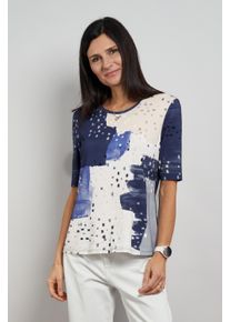 Kurzarmshirt Seidel Moden, Damen, Gr. 52, denim, Jersey, Obermaterial: 96% Viskose, 4% Elasthan, gemustert, tailliert h&uuml;ftbedeckend, Rundhals, Shirts Kurzarmshirt, mit grafischem Muster und aus Viskose - MADE IN GERMANY