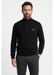 Strickpullover BOSS Green, Herren, Gr. S, schwarz001, Strick, Obermaterial: 48% Polyester, 39% Schurwolle, 11% Polyamid, 2% Elasthan, unifarben, regular fit normal, hoch geschlossener Ausschnitt, B&uuml;ndchen, Pullover Strickpullover, Stehkragen mit Rei&szlig;verschluss, Regular Fit