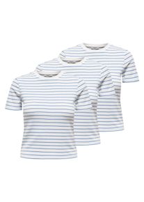 T-Shirt Only "T-Shirt ONLLUPE STRIPE TEE 3P 3er Pack", Damen, Gr. L, bunt (wei&szlig;, blau), Obermaterial: 60% Polyester PES. 32% Viskose CV. 8% Elasthan EL., Shirts T-Shirt