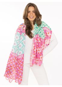 Schal Zwillingsherz "Flower Block", Damen, multi, Web, Polyester, Modet&uuml;cher Schal, Florales Muster mit Schriftzug, transparent